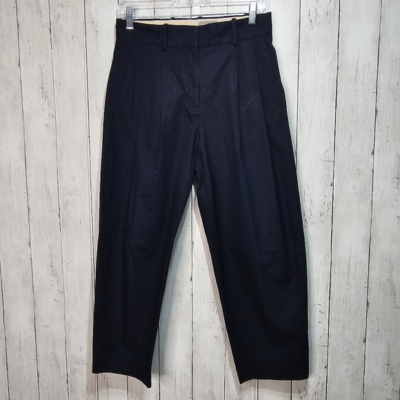 COS Women's Blue Hi-Rise Pleated Cropped Dress Pants Size US 4 Cotton Blend.